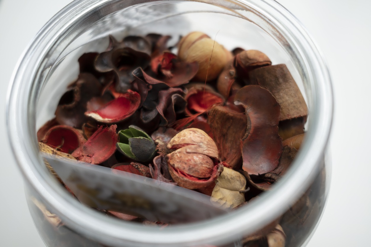 A jar of potpourri or dried petal flowers