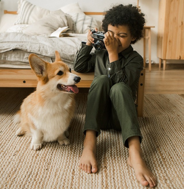 boy photographing his dog